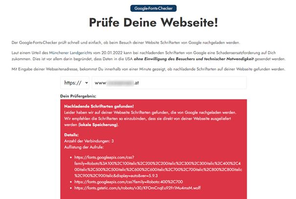 Google Fonts Website Checker from Sicher3